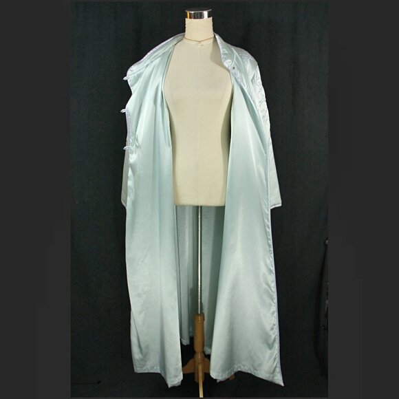 Vintage Natori Satin Floral Embroidered Full Length Winter Robe Lounge Blue M - Picture 13 of 14